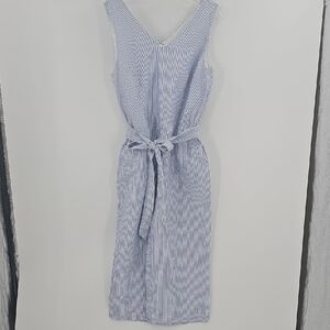 Talbots Blue & White Linen Blend Striped Sleeveless Romper Size 16 Petite